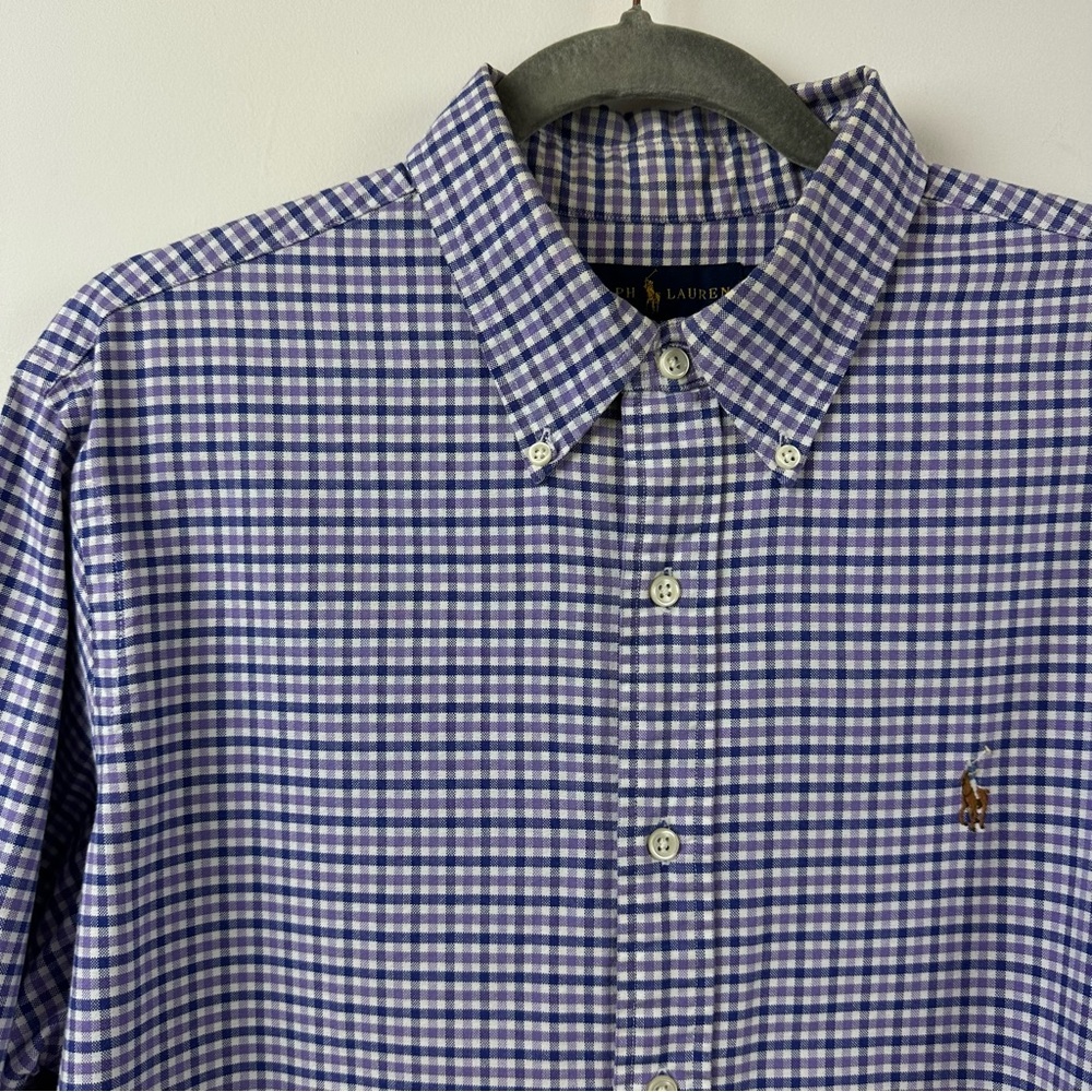 Polo PRL Ralph Lauren Blue Purple Check Oxford Cloth Button Down Shirt Large